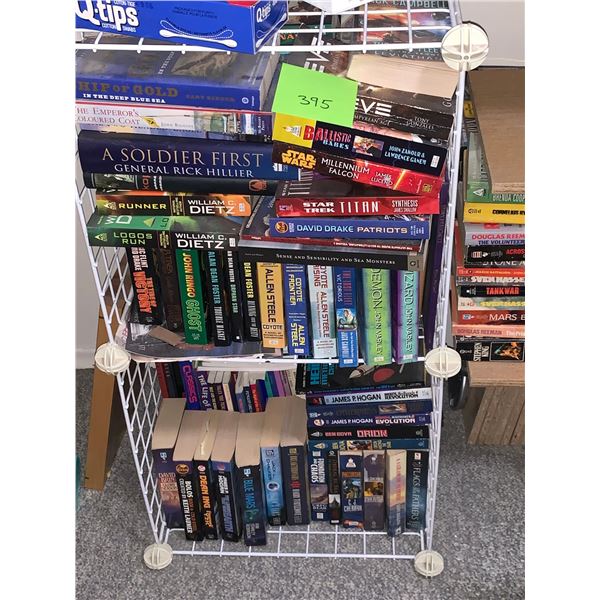 Wire Bookshelf Filled With Sci-Fi Novels