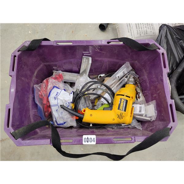 DeWalt Wired Drill & Bin of Misc. Tools & Accessories