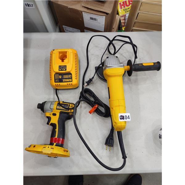 Dewalt Cordless Impact Driver, Angle Grinder and Battery Charger