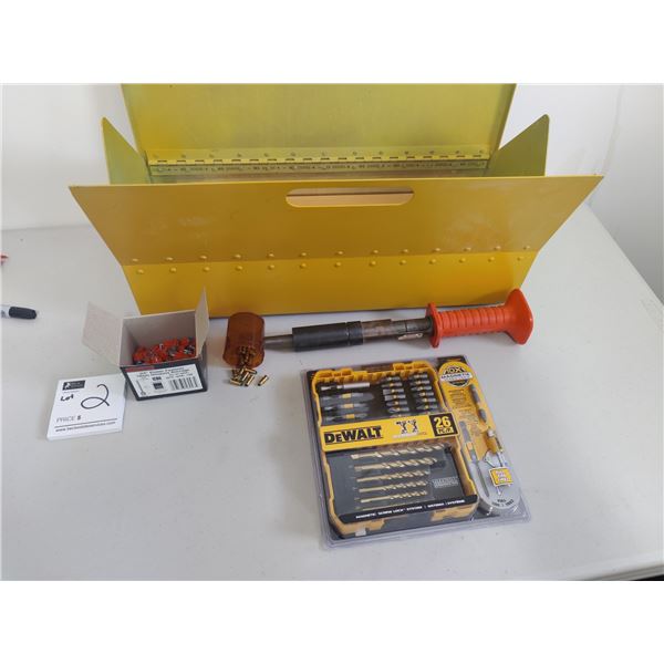 Metal Tool Box with Dewalt 26pc Drill Bit Set, Power Fasteners