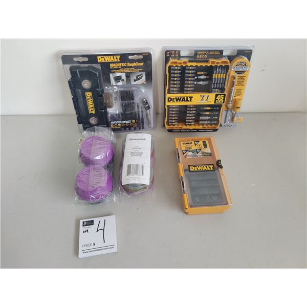 Dewalt 45pc Drill Bit Set, Magnetic Tough Case, Dewalt Pivot Holder, 2 Packs of Honeywell Resporator