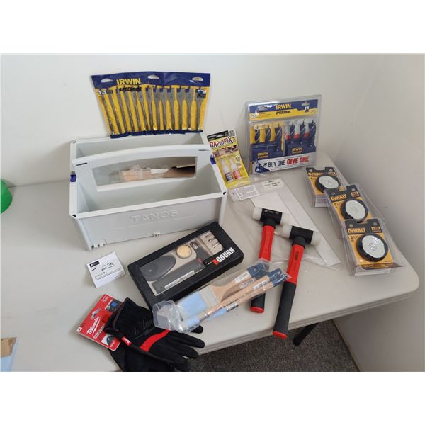 Work Gloves, Irwin Speedbore Bits, Dewalt LED Lights, Chalk Shot, Paint Brushes & More