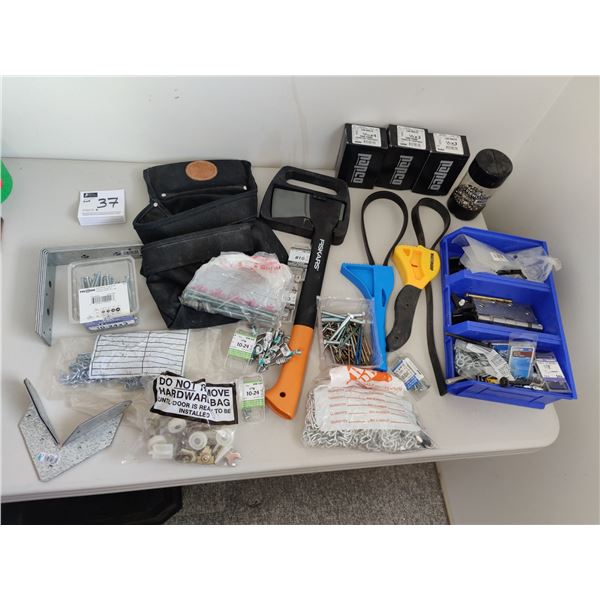 Klein Tool Belt, Axe, Brackets, Assorted Hardware and More!