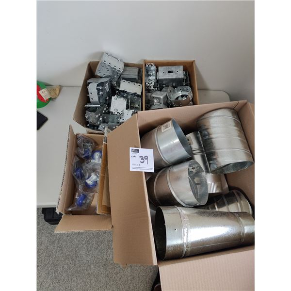 Assorted Electrical Boxes, Wheels and Duct Supplies