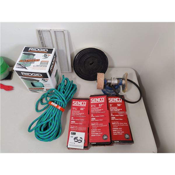Ridgid Hepa Filter, Rope, Adhesive Foam, Nails and Small Grinder with No Motor