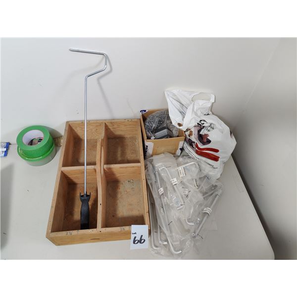 Wooden Caddy with Tool and Assorted Handles & Hardware