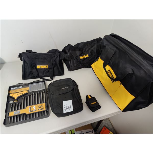 Assorted Dewalt Tool Bags and Interchangable T-Handle Set