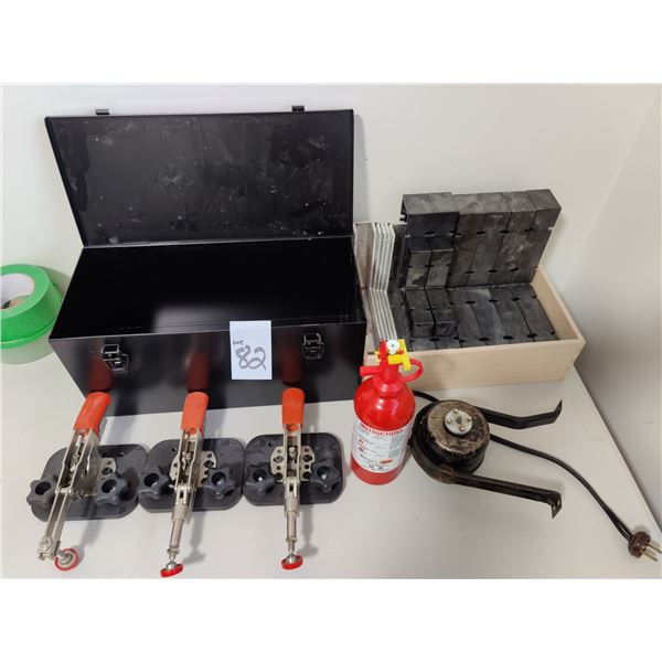Black Metal Box, Fan Motor, Mini Fire Extinguisher, Specialty Clamps and Assorted Brackets