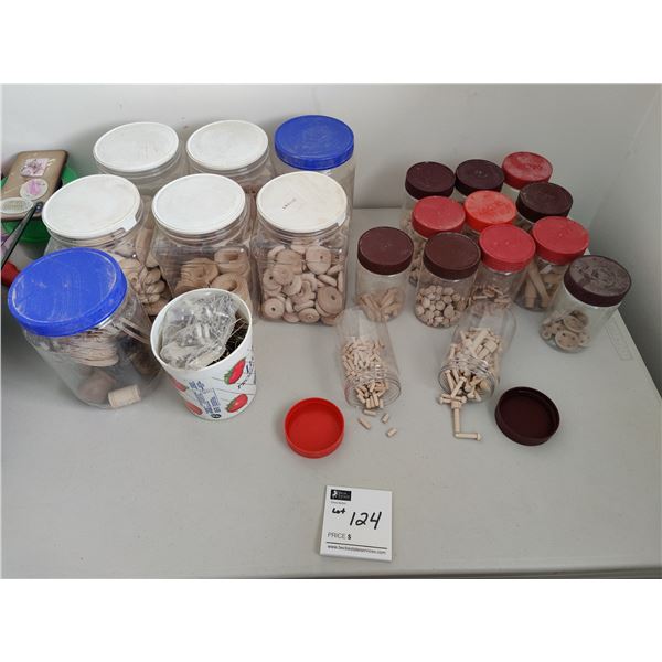Assorted Wooden Pieces In Storage Containers