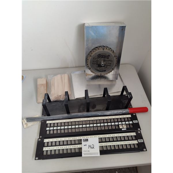 7 x 7" Circular Saw Blades in Metal Case & Assorted Hardware