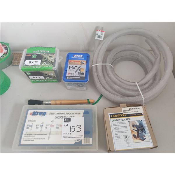 Veritas Grinder Tool Rest and Assorted Screws, Kreg Self Tapping Pocket Hole Screw Kit, Hose