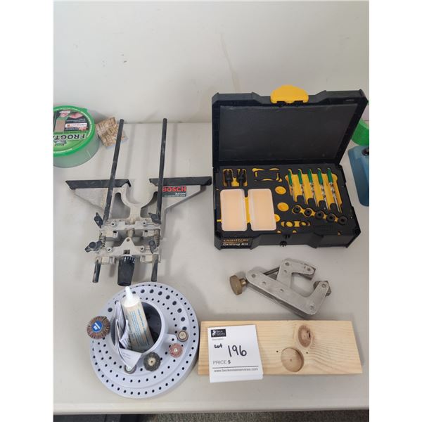 Veritas Drilling Kit, Bosch Deluxe Router Guide, Bit Organizer, Clamp