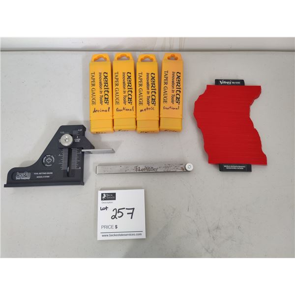 4 Veritas Taper Gauges, JessEm Tool Setting Gauge, Steel Thickness Samples & Vitrex Measuring Guide