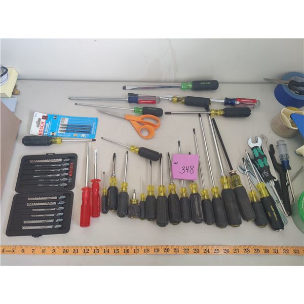 Assorted Wrenches, Screw Drivers, Bosch T-Shank Jig Saw Blades & More