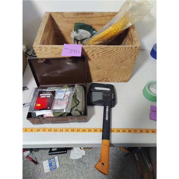 Vintgae Army First Aid Kit, Rope, Axe and Wooden Crate