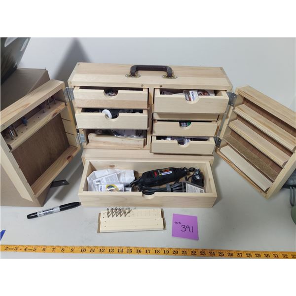 Drummel Multipro Model 395, Wooden Organizer with Assorted Drummel Accessories & Bits