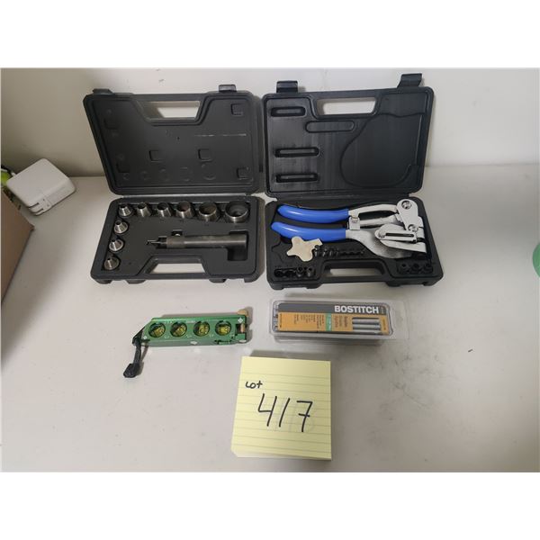 Hollow Punch Set, Roper & Whitney Punches, Magnetic Level & Staples