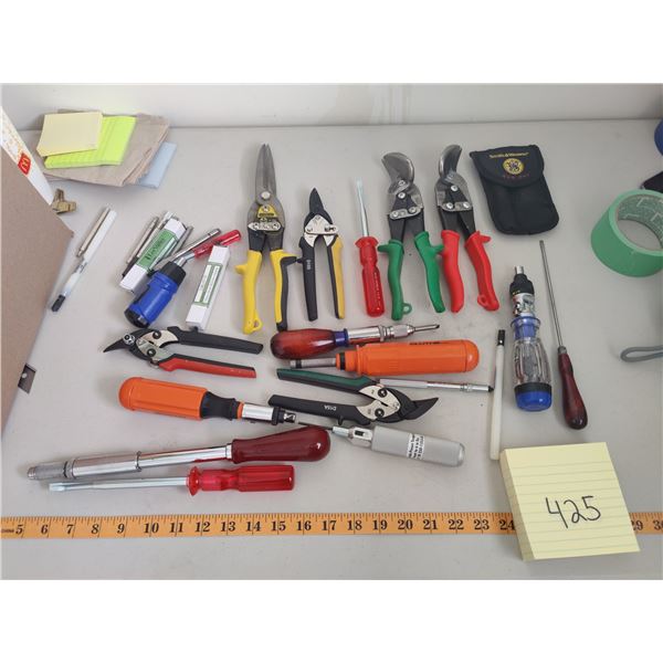 Assorted Pliers, Clippers & Screw Drivers