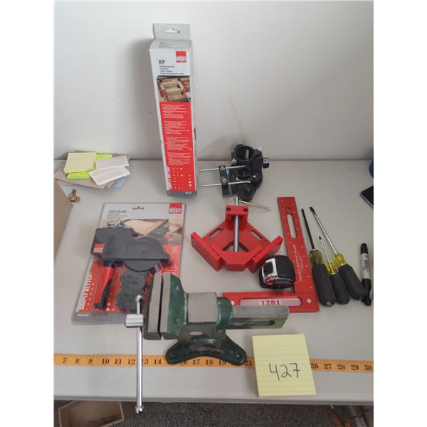 Assorted Vises, Woodpecker Square, Screwdrivers & More