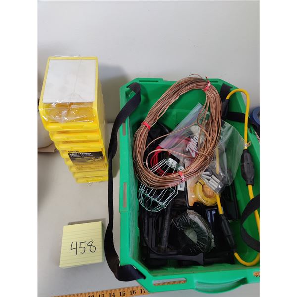 Assorted Electrical Hardware, Copper Wire, Bell Wire, Rebar Tie Wire & 8 Hanging Organizer Bins with