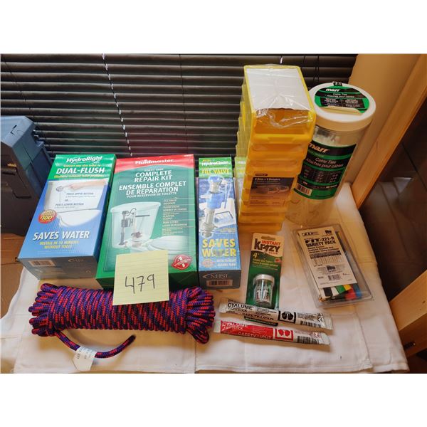 Assorted Plumbing Kits, Rope, 8 Hanging Baskets & More