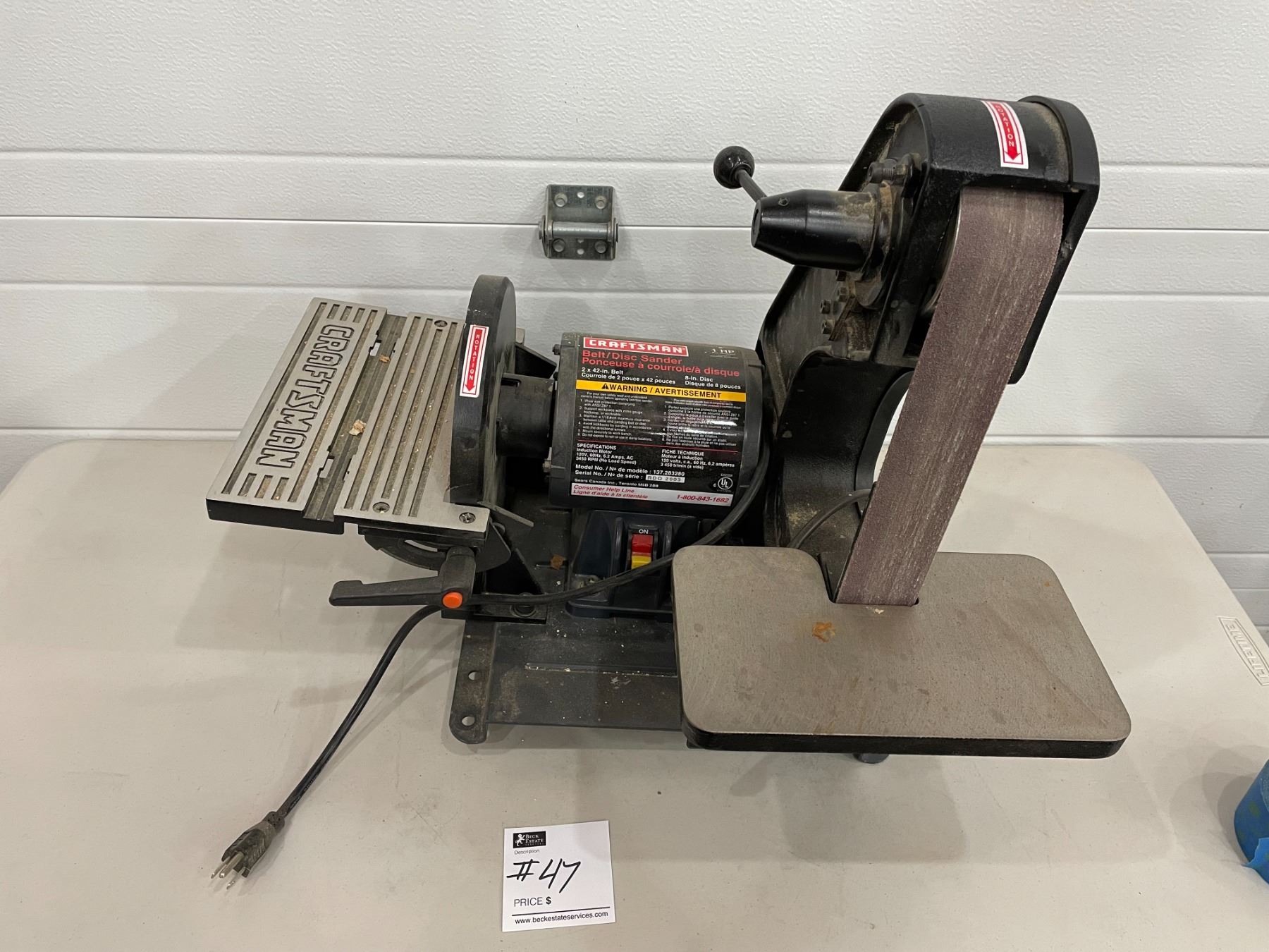 Craftsman Belt/Disc Sander Model 137283280