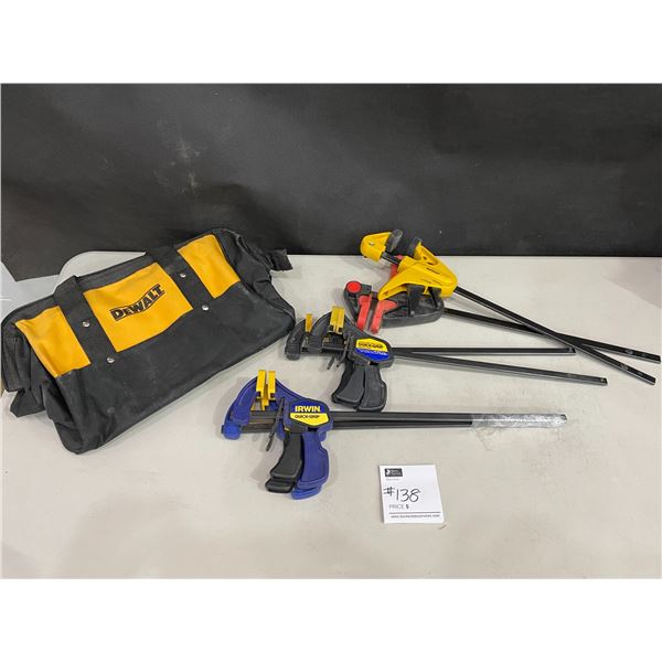 Dewalt Tool Bag & Assorted Clamps (6)