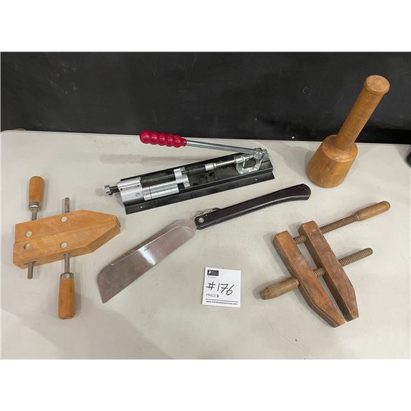 Milescraft Turners Press - 2 Wooden Clamps - Folding Handsaw Blade 9" - Wooden Pestle