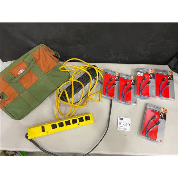 Noma Power Bars - 10ft. Cat 5e Patch Cable x5 with Bucket Boss Tool Bag