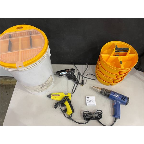 Organizing Trays x6 with Bucket - Stanley Glue Gun - Bostik 260 Glue Gun - Alpha Fit Heat Gun NEG301