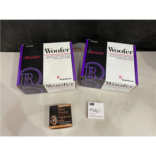 Radio Shack Woofers x2 Model 40-1024A 8" - 1 Genexxa Mylar Tweeter Model 40-8607