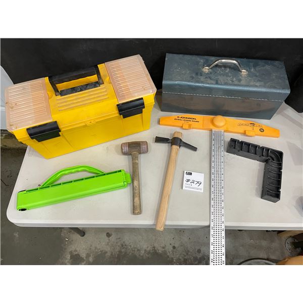 Plastic & Metal Tool Boxes - Mallet - Pickaxe - Drywall Scoring Square - Clamp-it Assembly Square