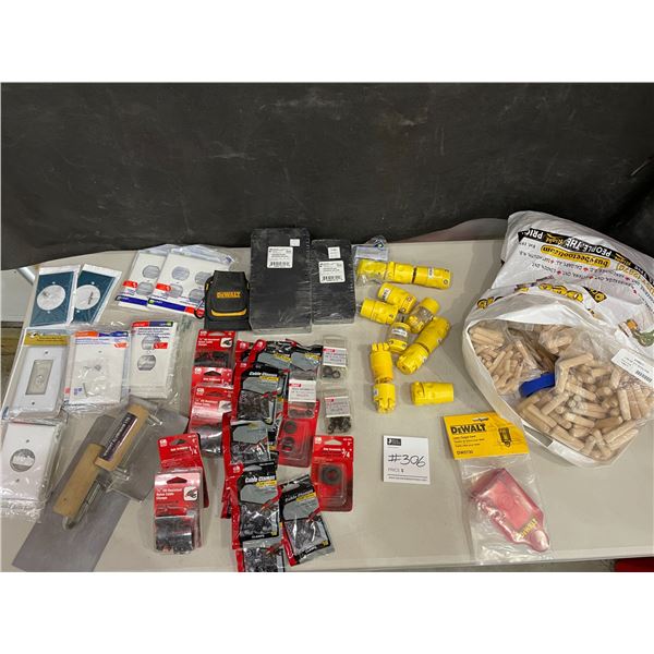 Assorted Electrical Supplies (Wall Plates - Male & Female Ends - Cable Clamps) & Dowels