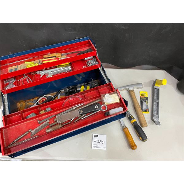 Large Blue Metal Toolbox with Various Tools & Hardware