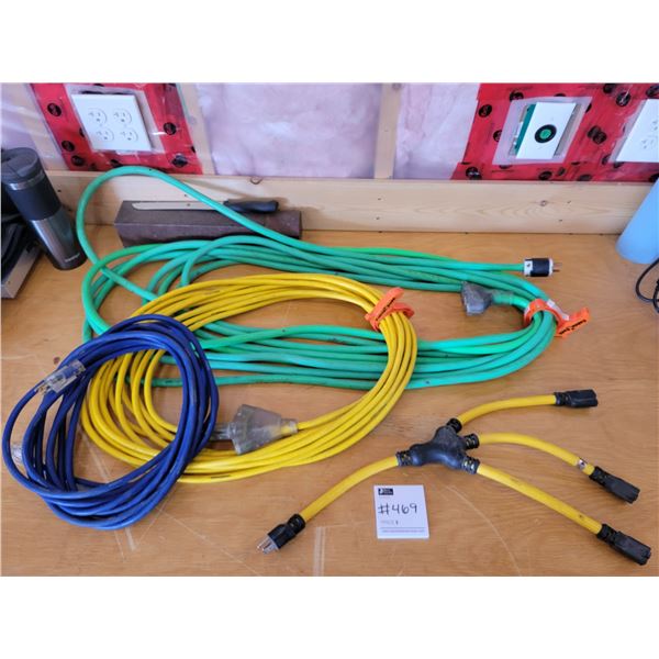 Three Large Outdoor Extension Cords with Splitter