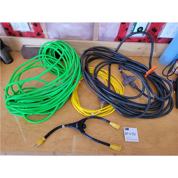 Three Large Outdoor Extension Cords with Splitter