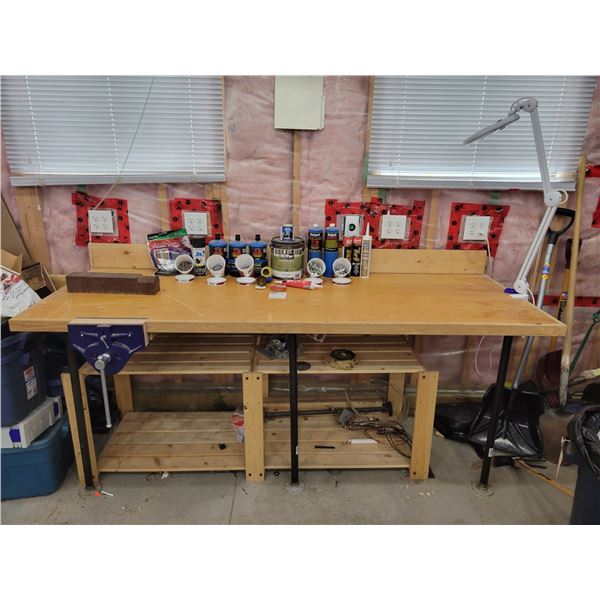 Paint/ Construction Adhesive/ Propane/ Carpenters Table With 10" Large Carpenters Vice/ & Shelf