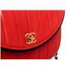Image 2 : Chanel Red Lambskin Leather Stripe Round Flap Bag