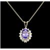 Image 1 : 3.88 ctw Tanzanite and Diamond Pendant With Chain - 14KT Yellow Gold