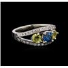 Image 1 : 0.54 ctw Blue Diamond and Sapphire Ring - 14KT White Gold