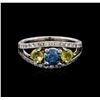 Image 2 : 0.54 ctw Blue Diamond and Sapphire Ring - 14KT White Gold