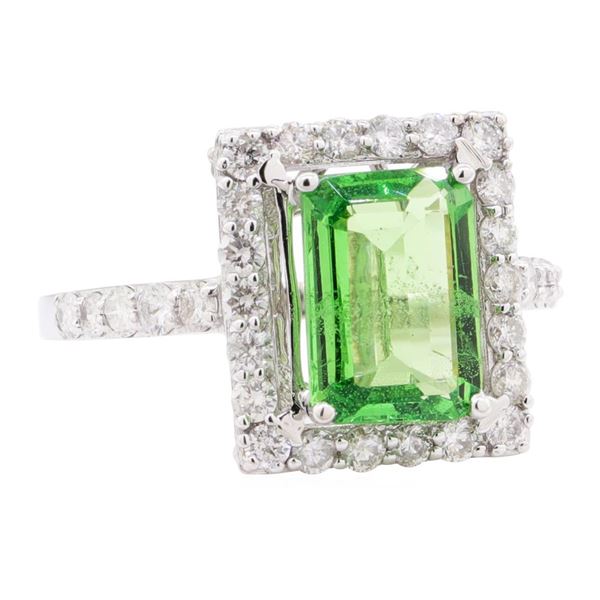 3.58 ctw Tsavorite and Diamond Ring - 14KT White Gold