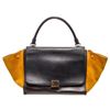 Image 1 : Celine Black Navy Suede Leather Trapeze Mustard Satchel Bag