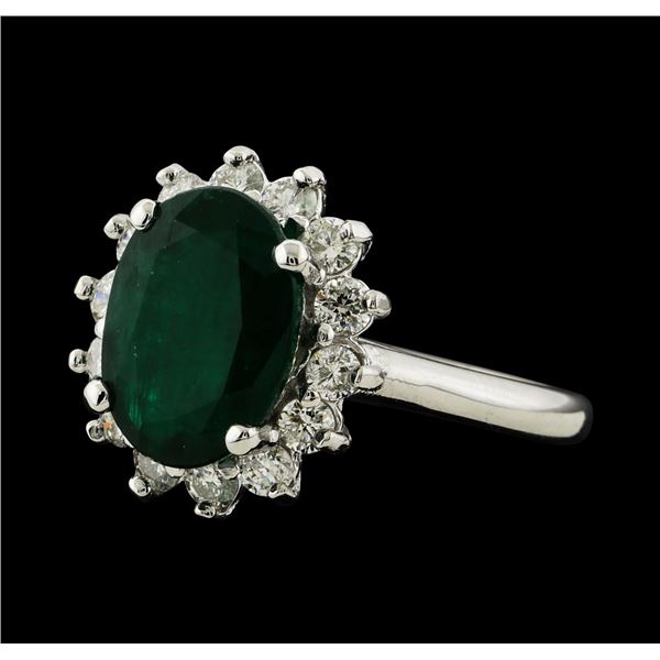 3.32 ctw Emerald and Diamond Ring - 14KT White Gold