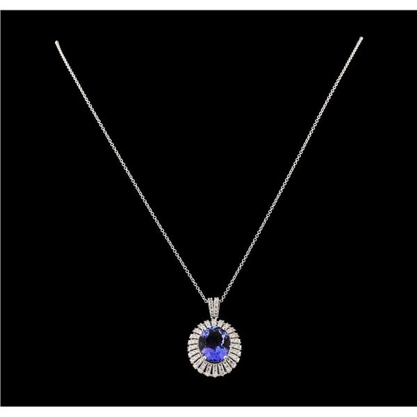 6.81 ctw Tanzanite and Diamond Pendant With Chain - 14KT White Gold