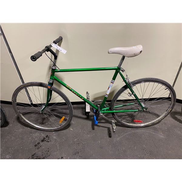 2 BIKES - DEELITE APOLLO, GREEN, FIXED GEAR ROAD BIKE, AND VELO SPORT YUKON, DARK RED,