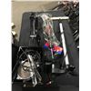 Image 2 : BOX OF ASSORTED BICYCLE PARTS, AUTO MOTIVE ROAD SAFETY KIT, JUMPER PACK, PORTABLE CAR JACK AND