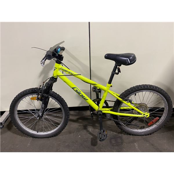 2 BIKES - GLOW TWENTY, NEON YELLOW, 7 SPEED, FRONT SUSPENSION KIDS MOUNTAIN BIKE AND SPORTEK, PINK,