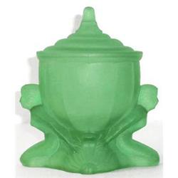 DOLLY SISTERS Green Satin Glass Dresser Jar #2378895
