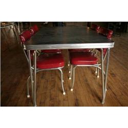Retro Formica/Chrome Red Vinyl Table & 4 Chairs#2379019
